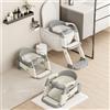 NONE Sedile per vasino per bambini con gradini, sedile per WC per bambini 3 in 1, sedile per WC antiscivolo con tappetino morbido (grigio)