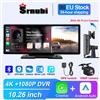 srnubi Dash Cam per auto DVR da 10,26 pollici 4K con doppia lente Wireless Carplay Android Auto Navigazione GPS Wifi FM AUX Videoregistratore Monitor