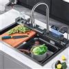 NONE Lavello da cucina a cascata in acciaio inossidabile, grande slot singolo, integrato, set di rubinetti 75X45 cm, dispenser di sapone/acqua pura/lavatrice per tazze