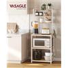 VASAGLE Scaffale da Cucina, Supporto per Forno a Microonde, Portaoggetti a 6 Ripiani con 6 Ganci per Bar, Struttura in Acciaio, Industriale, 40 x 60 x 167 cm, Colore Rovere e Bianco