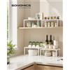 SONGMICS Scaffale Portaspezie, Set di 2 Organizzatori da Cucina Espandibili, Scaffale da Cucina Impilabile, Metallo, Bianco