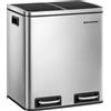 SONGMICS Cestino da Cucina, Doppio Secchio 2 x 15L per Raccolta Differenziata, Pattumiera a Pedale, Coperchi a Chiusura Morbida, Acciaio, Argento Metallizzato e Nero Inchiostro