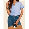 NONE Camicia a maniche corte da donna, camicia a righe casual dallo stile semplice da indossare tutti i giorni