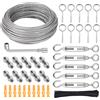 Jugacool 30M 3mm Cavo metallico Corda in acciaio inossidabile Cavo metallico per carichi pesanti Kit di rulli per recinzione metallica per ringhiera da giardino per corda per pulizia tenda esterna