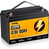 Rvpozwer Batteria al Litio RVPOZWER 12V 100Ah Capacità Nominale LiFePO4 1280Wh con BMS 100A Ricaricabile Solare Portatile 25000 Cicli