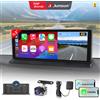 Junsun Dash Cam 11.3" 4K Wireless CarPlay per Apple Android Auto, Schermo per Cruscotto, DVR Auto, Registratore Video a Doppia Lente, Schermo Touch IPS, Navigazione GPS, Telecamera Posteriore, BT, AUX