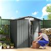 Outsunny Casetta da Giardino 1.7m² in Acciaio Zincato con kit Fondazione, Capanno da Giardino Porta Attrezzi con Tetto Inclinato, 4 Prese d'Aria, Porta Scorrevole, 152x132x188 cm, Grigio Effetto Legno