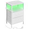 SONGMICS BELLAH Collection - Comodino con Stazione di Ricarica, Tavolino Laterale con Luce LED Regolabile Controllata via APP, 1 Ripiano e 2 Cassetti, Camera da Letto, Bianco Cloud e Bianco Neve