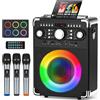 FanFun Macchina per karaoke S8-T con 3 microfoni wireless per adulti, supporto per macchina per canto TWS/USB/scheda TF/chitarra/TV collegata