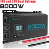 vilasting Inverter a Onda Sinusoidale Pura 8000W/6000W, Doppia Tensione DC 12V/24V, Tre Tensioni 48V/60V/72V a AC 220V, Convertitore Solare per Auto, Casa, Camper, Camion
