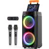 FanFun Macchina per karaoke T9 con 2 microfoni wireless, grande altoparlante Bluetooth portatile da 24 pollici per adulti con ruote rotanti