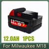 Batteria Ricaricabile 12000mAh 18V per Milwaukee M18, Compatibile con Utensili Milwaukee M18B5 XC 48-11-2402 48-11-2411 2604-22