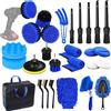 NONE Kit per la cura dell'auto da 26 pezzi (blu) - Set completo per la pulizia dell'auto per ruote, interni, esterni, pelle, cruscotto e bocchette dell'aria