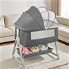 NONE Culla Co-Sleeping 4-in-1 per Neonati, Regolabile a 6 Posizioni, con Materasso, 15 ° Culla Inclinabile con Ruote Frenanti, per Bambini 0-24 Mesi