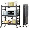 NONE Scaffale Pieghevole a 3 Ripiani Nero con Ruote, Unità di Stoccaggio in Metallo per Dispensa, Cucina, Garage, Seminterrato