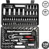 NONE Set di chiavi a cricchetto da 108 pezzi, kit combinato di chiavi dinamometriche a cricchetto per riparazione auto, set di attrezzi manuali con cacciaviti e inserti