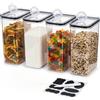 NONE Contenitori Alimenti 4x4L Ermetici con Coperchio - Scatole da Cucina BPA Free per Farina, Riso, Cereali - Beccuccio Versatore ed Etichette