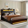Rosahqnda Letto matrimoniale imbottito Rosahqnda 160x200 cm, letto idraulico con contenitore e rete a doghe, testiera contenitore con LED e USB