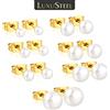 NONE LUXUSTEEL Set di 10 Paia di Orecchini a Perno con Perle Naturali 3-10MM, Gioielli in Acciaio Inossidabile Placcato Oro 18k per Donne, Vendita all'Ingrosso