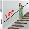 NONE Corrimano a parete da 3,66 m/12 piedi, ringhiera per scale in metallo, robusto, nero