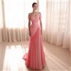 Sharon Said Abito da sera elegante rosa Sharon Said con spalle scoperte, in chiffon arricciato, linea ad A con strascico, abito formale da donna per matrimonio SF424 personalizzabile