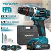 YOFIDRA Trapano a Percussione Elettrico 25+3 Coppie di Torsione, Senza Fili 3 in 1, Utensile Elettrico per Falegnameria Compatibile con Batteria Makita 21V