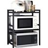 HGTUGO Mensola Espandibile per Microonde a 2 Ripiani per Piano Cucina, Supporto in Acciaio al Carbonio Regolabile con Ganci, Capacità di Carico 30 Kg