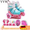 YYW Pattini in linea per bambini, set completo con luci, scarpe da pattinaggio per principianti, taglia regolabile, con ginocchiere, gomitiere, casco, protezioni e zaino