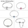 Fmrose Bracciale Serie 925 in Argento, Braccialetti Originali con Cuore, Zirconi Scintillanti, Catena a Serpente per Charm Fai-da-Te, 17-20CM, Regalo di Gioielleria