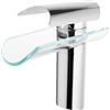 NONE Rubinetto da Bagno a Cascata Monoforo in Ottone con Beccuccio in Vetro, Miscelatore Monocomando Acqua Calda e Fredda per Lavabo con Tubi Flessibili