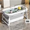 NONE Vasca da bagno pieghevole per neonati e adulti, vasca portatile con indicatore di temperatura, tappo di sicurezza, vano portaoggetti, grigio