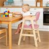 NONE Seggiolone per Bambini, Legno di Pino, 6 Altezze Regolabili, con Cuscino e Schienale, Multifunzione, Sedia per Bambini, Stabile e Robusto, Rosa/Grigio/Nero/Beige