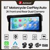Junsun Schermo Monitor da 8.1 Pollici 2K DVR per Moto, Wireless, Compatibile con Apple CarPlay e Android Auto, Impermeabile IPX7, Navigazione GPS
