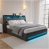 Rosahqnda Letto contenitore Rosahqnda 140/160x200cm con LED e USB, letto imbottito con contenitore idraulico, letto matrimoniale con rete a doghe e testiera