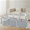 NONE Box per bambini + Pallone da calcio e pallacanestro - 180x120x66 cm - Box per bambini con rete traspirante - Grigio scuro/Grigio chiaro/Nero/Blu navy