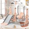 Rosahqnda Scivolo per Bambini 4-in-1, Scivolo da Interno ed Esterno, Parco Giochi per Bambini con Canestro da Basket, Scaffale e Altalena, per Bambini, Rosa, Blu