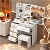 Teousev Toeletta Bianca con Specchio Scorrevole, Luci LED Dimmerabili a 3 Colori, 6 Cassetti e Sgabello - Ideale come Scrivania Trucco o Regalo