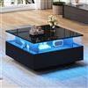 NONE Tavolino da caffè moderno a LED con finitura lucida 70*70*41cm con 2 cassetti e area espositiva trasparente - Resistente e versatile