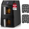 TopStrong Friggitrice ad Aria TopStrong 11L con Doppio Cestello, 2500W, 8 Programmi Preimpostati, Funzioni 6-in-1, Cottura Indipendente a Doppia Zona, Design Salvaspazio