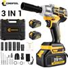 CONENTOOL Set Chiave a Impulsi Elettrica Multifunzione 3 in 1 Senza Spazzole 1200N·m, Trapano Elettrico Compatibile con Batteria Makita 18V