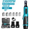 NONE Chiave Elettrica ad Angolo Retto Senza Fili 12V 200N.m 3/8 Pollici 90° ° Chiave a Cricchetto per Smontaggio Dadi, Strumento per Manutenzione Auto con 2 Batterie