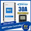EPever Regolatore di carica solare MPPT EPEVER 30A per due batterie 12V/24V automatico, regolatore PV 100V per camper e roulotte con misuratore MT11 opzionale