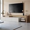 Rosahqnda Mobile TV Rosahqnda con Luci LED, Mobile Basso per TV, Credenza per Soggiorno, 2 Ripiani in Vetro, 3 Cassetti, Bianco/Nero Lucido