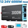 FLAMEZUM Inverter di Potenza a Onda Sinusoidale Pura DC 12V 24V AC 230V 3000W Nominale 6000W di Picco con Display LCD, Telecomando, USB per Camper e Auto, Ideale per Campeggio