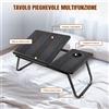 NONE Tavolino pieghevole per laptop con portabicchieri, tavolino portatile da letto per laptop, lettura, cibo e lavoro, supporto pieghevole per notebook