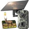TMEZON Fotocamera per Fauna Selvatica 4G LTE con App, Fotocamera da Caccia Solare 2.7K con Scheda SIM, Fototrappola, Sensore di Movimento PIR, Visione Notturna
