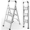NONE Scala a Pioli in Alluminio con Corrimano, Scala Pieghevole a 3 Gradini Antiruggine, Antiscivolo, Leggera | Scala Domestica Multifunzionale