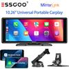 ESSGOO 10.26" Dash Cam Universale Portatile Wireless con CarPlay e Android Auto, Display HD 1600*600, GPS, Mirror Link, FM, USB, BT, AUX, TF