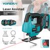 Yofidra Seghetto Alternativo Elettrico Brushless 3800RPM con 12 Lame, Laser a Infrarossi, Sega Curva Wireless per Lavorazione del Legno, Compatibile con Batteria Makita 18V