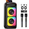 FanFun Macchina per Karaoke con 2 Microfoni Wireless, Karaoke Bluetooth Portatile, Potente Boombox Karaoke con Doppio Subwoofer da 8'', Luci LED